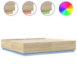 Berkfield Home Bed Frame with LED without Mattress Sonoma Oak 200x200 cm in Brown - thumbnail 2