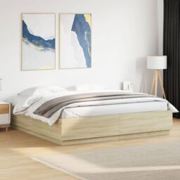 Berkfield Home Bed Frame with LED without Mattress Sonoma Oak 200x200 cm in Brown - thumbnail 1