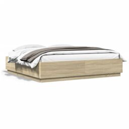 Berkfield Home Bed Frame with LED without Mattress Sonoma Oak 200x200 cm in Brown - thumbnail 5