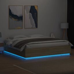 Berkfield Home Bed Frame with LED without Mattress Sonoma Oak 200x200 cm in Brown - thumbnail 4