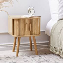 Wyld and Coco Nightstand Light Brown Laminated Wood Solid Pine Legs Sliding - thumbnail 1