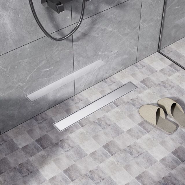 Living and Home 50cm Stainless Steel 2-in-1 Siphonic Linear Insert Shower Drain- Adjustable Height & Slope, Removable Cover, Filter & Siphon in Silver - image 1