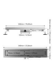 Living and Home 50cm Stainless Steel 2-in-1 Siphonic Linear Insert Shower Drain- Adjustable Height & Slope, Removable Cover, Filter & Siphon in Silver - thumbnail 9