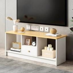 EONLION Wooden TV Stand Media Console Storage Shelf in White - Size: 100 cm - thumbnail 4