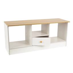 EONLION Wooden TV Stand Media Console Storage Shelf in White - Size: 100 cm - thumbnail 5
