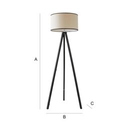 ValueLights Barbro Black Wood Tripod Floor Lamp with Linen Trim Shade & Bulb - thumbnail 7