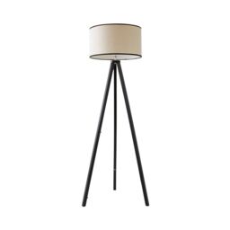 ValueLights Barbro Black Wood Tripod Floor Lamp with Linen Trim Shade & Bulb - thumbnail 6