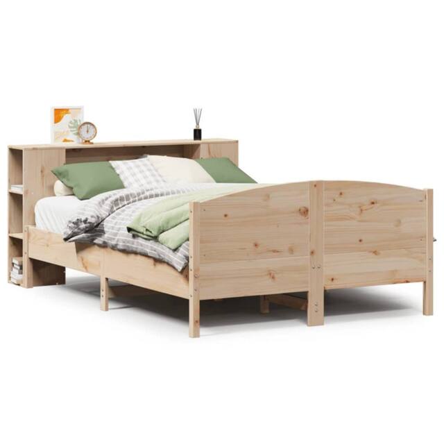Berkfield Home Bookcase Bed without Mattress 135x190cm Solid Wood Pine in Light Tan - Size: 135x190 cm - image 1