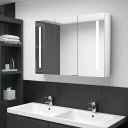 Berkfield Home LED Bathroom Mirror Cabinet 89x14x62 cm Shining White - Size: 89 x 14 x 62 cm - thumbnail 1