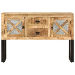 Berkfield Home Sideboard 110x30x74 cm Rough Mango Wood in Brown - Size: 110 x 30 x 74 cm - thumbnail 2