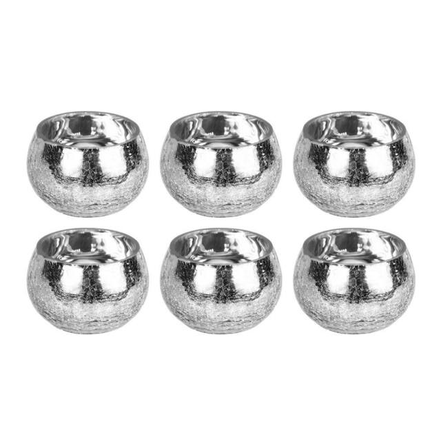 simpa Mercury Silver Crackled Glass Tealight Candle Holders - Set of 6 in Metallic Silver