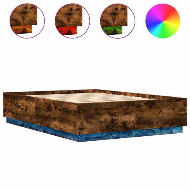 Berkfield Home Bed Frame with LED without Mattress Smoked Oak 140x200 cm in Brown - image 1