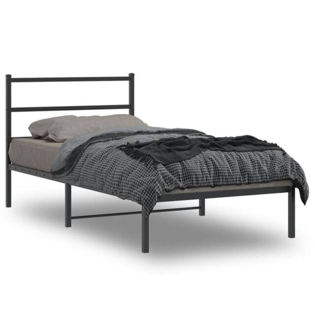 Berkfield Home Metal Bed Frame without Mattress with Headboard Black 107x203cm - Size: 107x203 cm - image 1
