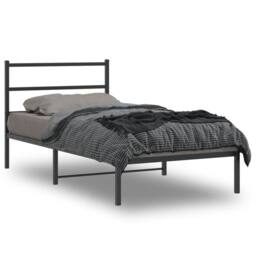 Berkfield Home Metal Bed Frame without Mattress with Headboard Black 107x203cm - Size: 107x203 cm - thumbnail 1
