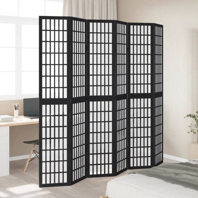 Berkfield Home Room Divider 6 Panels Black Solid Wood Paulownia - image 1
