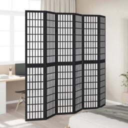 Berkfield Home Room Divider 6 Panels Black Solid Wood Paulownia