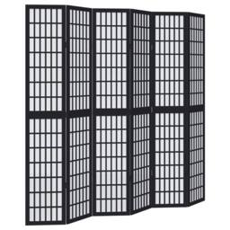 Berkfield Home Room Divider 6 Panels Black Solid Wood Paulownia - thumbnail 3