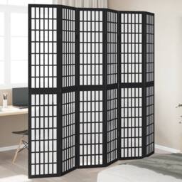 Berkfield Home Room Divider 6 Panels Black Solid Wood Paulownia - thumbnail 2