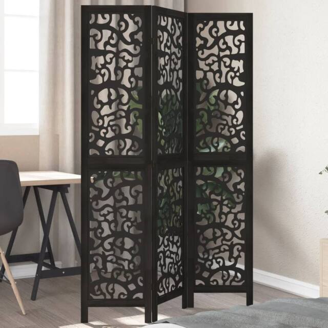 Berkfield Home Room Divider 3 Panels Black Solid Wood Paulownia - image 1