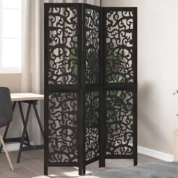Berkfield Home Room Divider 3 Panels Black Solid Wood Paulownia - thumbnail 1