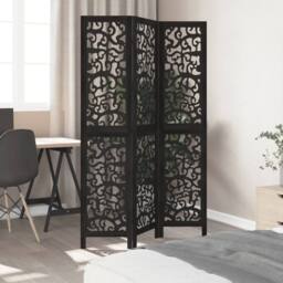 Berkfield Home Room Divider 3 Panels Black Solid Wood Paulownia - thumbnail 3