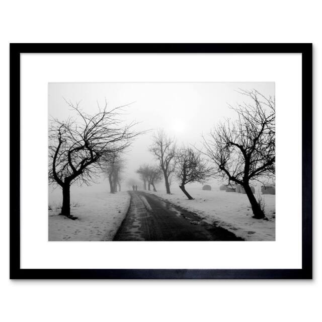 "Artery8 Photo Landscape Black White Snow Winter Tree 12x16"" Framed Art Print in Grey - Size: W12"" x H16""" - image 1