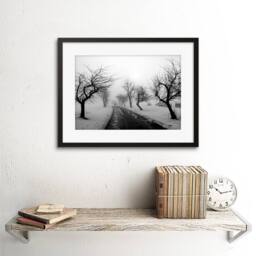 "Artery8 Photo Landscape Black White Snow Winter Tree 12x16"" Framed Art Print in Grey - Size: W12"" x H16""" - thumbnail 2