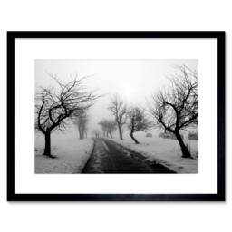 "Artery8 Photo Landscape Black White Snow Winter Tree 12x16"" Framed Art Print in Grey - Size: W12"" x H16""" - thumbnail 1