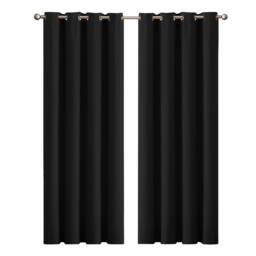 Marlow Blockout Curtains Blackout Window Curtain Draperies Pair Eyelet Bedroom Decor in Black - Size: 167 cm width x 183 cm drop - thumbnail 1