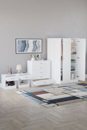 Home Discount Vida Designs 4Pc Bedroom Set 2xBedside Chest, 4 Drawer Chest, Wardrobe in White - thumbnail 2