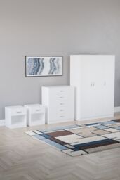 Home Discount Vida Designs 4Pc Bedroom Set 2xBedside Chest, 4 Drawer Chest, Wardrobe in White - thumbnail 1