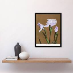 Artery8 Ogawa Kazumasa Framed Wall Art Print Japan Water Iris Flowers in Brown - Size: A4 - thumbnail 2