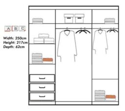 Sliding Wardrobes 4U Modern Double Door Sliding Wardrobe W250cm x H217cm x D62cm in Grey - thumbnail 2