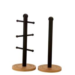FORGEVIO Stainless Steel 6 Cup Mug Tree Stand Kitchen Paper Towel Roll in Black
