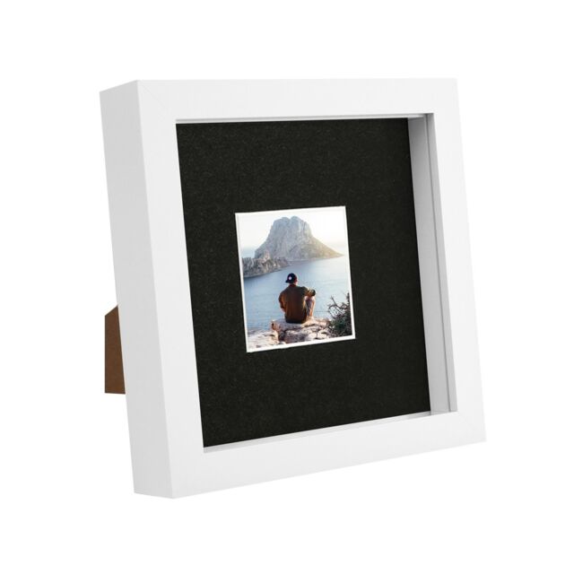 "Nicola Spring 6"" x 6"" White 3D Box Photo Frame - 2"" x 2"" Mount in Black" - image 1