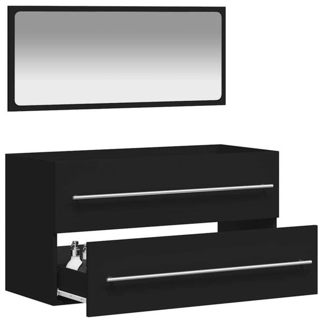 Berkfield Home Durable Bathroom Cabinet with Mirror Black Engineered Wood - image 1