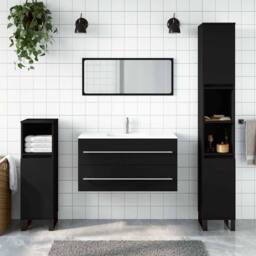 Berkfield Home Durable Bathroom Cabinet with Mirror Black Engineered Wood - thumbnail 2