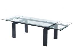 Vente-unique Extendable Dining Table - Tempered Glass & Metal - Black - 8 To 10 in Clear - thumbnail 4