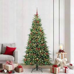 Berkfield Home Artificial Hinged Christmas Tree Green 210 cm PE & PVC - thumbnail 1