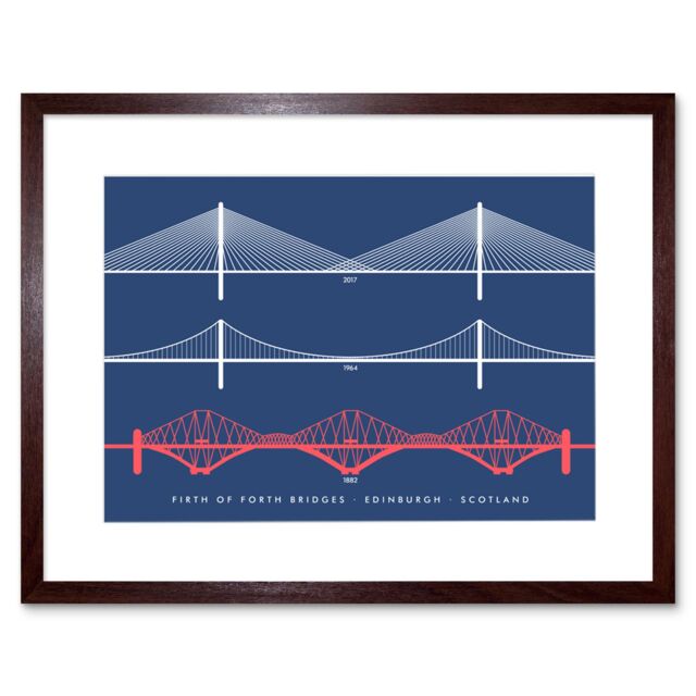 "Artery8 Wall Art Print Firth Forth Bridges Edinburgh Scotland Queensferry Framed Art in Brown - Size: W7"" x H9""" - image 1