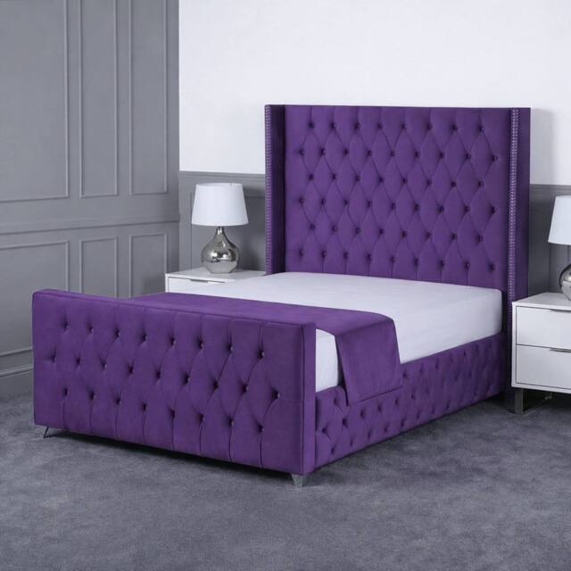 Living Comfort Bedz Executive Luxe Plush Upholstered Bed Slatted Base - 48Inch Headboard in Purple - Size: Super King - image 1