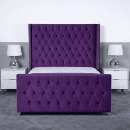 Living Comfort Bedz Executive Luxe Plush Upholstered Bed Slatted Base - 48Inch Headboard in Purple - Size: Super King - thumbnail 2