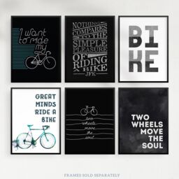 Wee Blue Coo Pack of 6 Love Cycling Bicycle Theme Quote Black & White Bike Typography Unframed Wall Art Living Room Prints Set - thumbnail 5