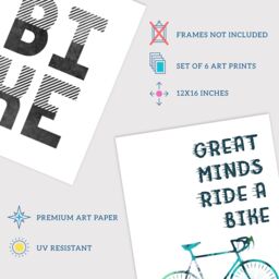 Wee Blue Coo Pack of 6 Love Cycling Bicycle Theme Quote Black & White Bike Typography Unframed Wall Art Living Room Prints Set - thumbnail 4