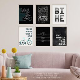 Wee Blue Coo Pack of 6 Love Cycling Bicycle Theme Quote Black & White Bike Typography Unframed Wall Art Living Room Prints Set - thumbnail 2