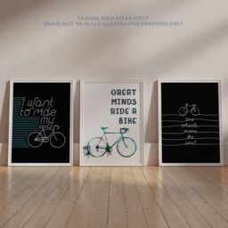 Wee Blue Coo Pack of 6 Love Cycling Bicycle Theme Quote Black & White Bike Typography Unframed Wall Art Living Room Prints Set - thumbnail 6