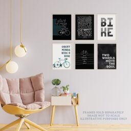 Wee Blue Coo Pack of 6 Love Cycling Bicycle Theme Quote Black & White Bike Typography Unframed Wall Art Living Room Prints Set - thumbnail 3