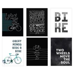 Wee Blue Coo Pack of 6 Love Cycling Bicycle Theme Quote Black & White Bike Typography Unframed Wall Art Living Room Prints Set - thumbnail 1