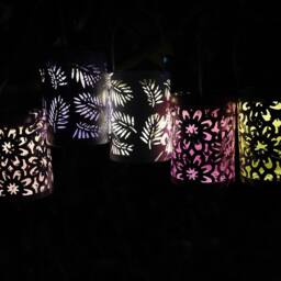 Voltico Set of 5 Solar Ornate Metal Cutout Lanterns - Multi-Coloured Glow - Size: 5 Pack - thumbnail 3