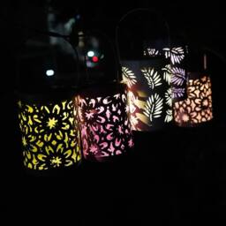 Voltico Set of 5 Solar Ornate Metal Cutout Lanterns - Multi-Coloured Glow - Size: 5 Pack - thumbnail 4